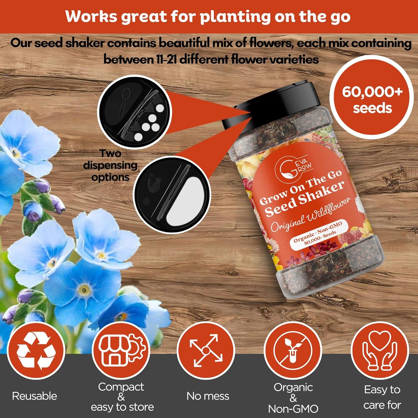 Wildflower Seed Shaker – Awesome Annual Mix by GevaGrow - 2 Ounce Shaker