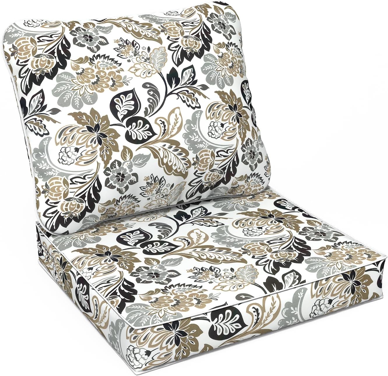 LVTXIII Outdoor Deep Seat Cushion Patio Seat and Back Cushion Set Seasonal Chair Cushion with Removable Cover and Adjustable Buckle for Home and Garden, 24"x24"x4", Dailey Tan