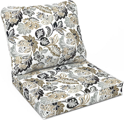 LVTXIII Outdoor Deep Seat Cushion Patio Seat and Back Cushion Set Seasonal Chair Cushion with Removable Cover and Adjustable Buckle for Home and Garden, 24"x24"x4", Dailey Tan