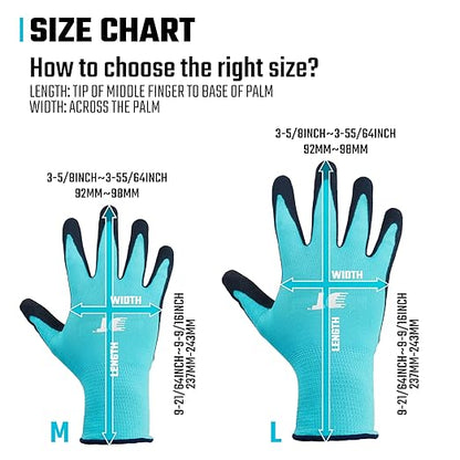 DT 6 Pairs Garden Gloves, Work Gloves with Latex Coating, Pink & Blue, Medium, for Gardening, Yard Work