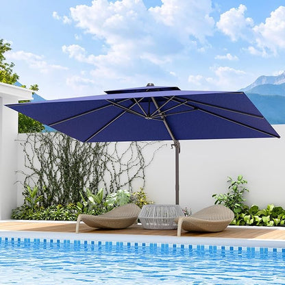 9x12 FT Patio Umbrella with base, Large Cantilever Rectangular Double Top Heavy Duty Offset Umbrellas with 360° Rotation, Outdoor shade for Garden Deck Pool, Navy