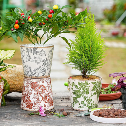 Sungmor Vintage Ceramic Plant Pots, Set of 3 Pretty Ice Cracked Glaze Ceramic Flower Pots, 5.5in. Herb Planters with Drainage Hole, Tuscan Planters for Indoor Outdoor Plants, Home Garden Decor Pot