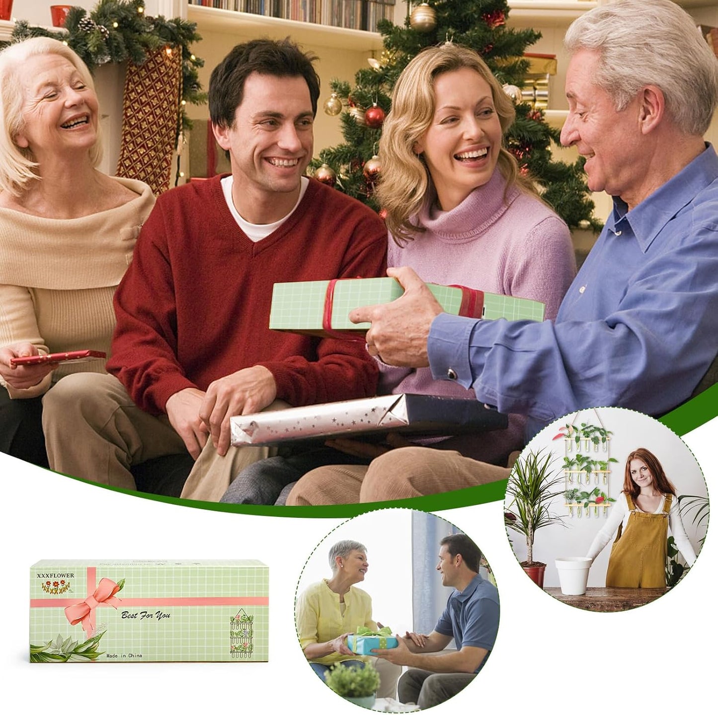 XXXFLOWER Wall Hanging Propagation Station with Wooden Stand 5 Glass Test Tubes 3 Tiered Planters Wall Terrarium for Home Office Plant Hanger Flower Vases Wall Decor Hydroponic Cuttings