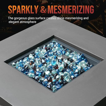 Skyflame 10-Pound Blended Fire Glass Diamonds for Fire Pit Fireplace Landscaping, 1/2 Inch Caribbean Blue, Crystal Ice, Amber Luster