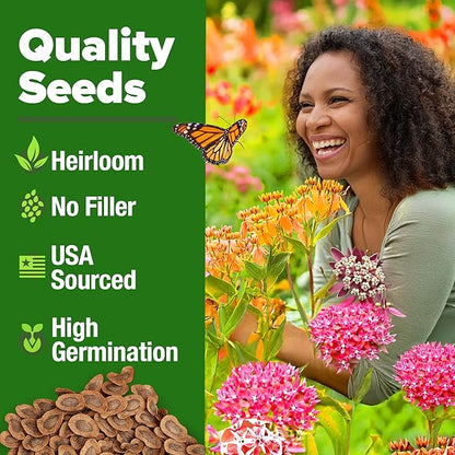 HOME GROWN Milkweed Flower Seeds - 500+ Heirloom Perennial Wildflower Seeds (5 Individual Varieties) Supports Monarch Habitat, Grows in Zones 3–10 (Asclepias syriaca)