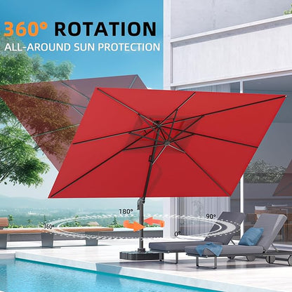 9' X 12' Cantilever Outdoor Patio Umbrellas Double Top Large Rectangle Umbrella Heavy Duty 360°Rotation Offset Umbrella for Garden Deck Pool Patio,Red
