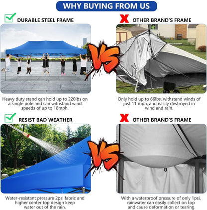 COBIZI 10x20 Pop up Canopy Tent Heavy Duty with 6 Sidewalls, Easy Set-up Commercial Outdoor Party Tent, 100% Waterproof Wedding Tent Gazebo, 3 Height Adjustable with Wheeled Bag, Blue