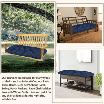 59 inch Waterproof Indoor/Outdoor Garden Bench Seat Cushions,Thicken Patio Bench Soft Rocking Chairs Pad Lounger Seat for Porch Wicker Loveseat Settee (59x19.6x3.9 inch,Navy