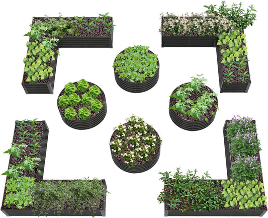 A ANLEOLIFE 8-Pack 4X4X1.5ft & 74x74x18in Deep Root Galvanized Raised Garden Beds Outdoor for Planting Vegetables Flowers Herb, Quartz Grey