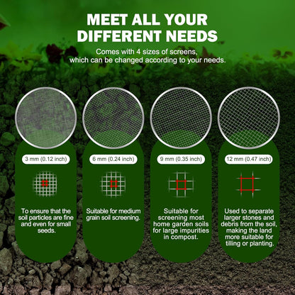 Upgraded Rotary Soil Sifter, Dirt Sifter with 4 Replaceable Garden Sieve 0.12/0.24/0.35/0.47 Inch Soil Screen, Rock Compost Bin for Garden