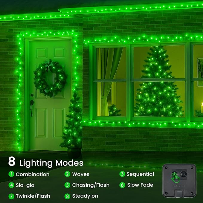 4 Pack 180FT Solar Christmas Lights Outdoor Waterproof, Super Bright 320 LED Solar String Lights with 8 Lighting Modes, Green Wire Twinkle Tree Light for Outside Xmas Party Decorations (Green)