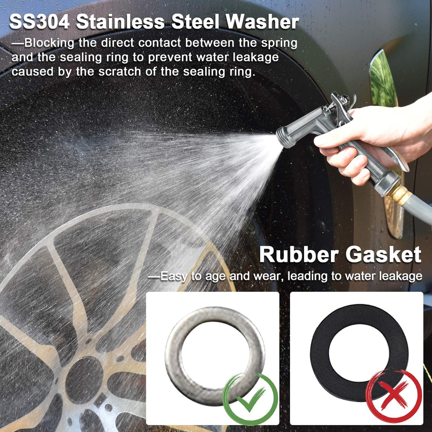 Hose Nozzle 2 Pack, Full Size Pistol Grip Water Nozzle Sprayer with Threaded Front, High Pressure Nozzle, Adjustable Spray Water Flow for Watering, Showering Pet, Washing Car, Silver