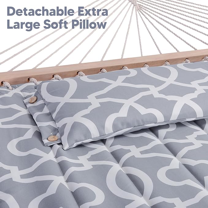 SUNCREAT 2 Person Hammocks for Outside with Stand, Extra Large Double Hammock with Wooden Stand, Gray