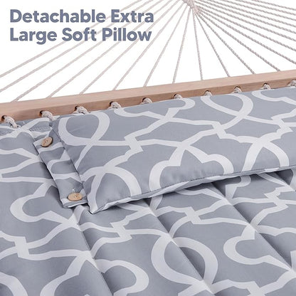 SUNCREAT 2 Person Hammocks for Outside with Stand, Extra Large Double Hammock with Wooden Stand, Gray