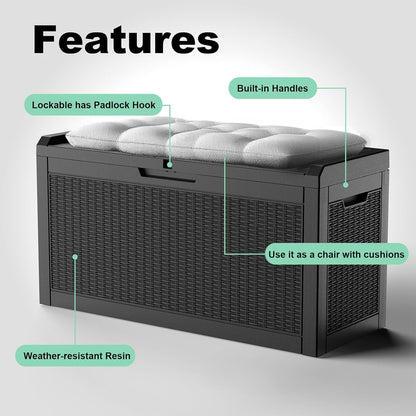 DRATO 60 Gallon Deck Box, Waterproof Resin Large Outdoor Storgae Box for Patio Furniture, Patio Cushions, Gardening Tools, Pool and Sports Supplies, Lockable