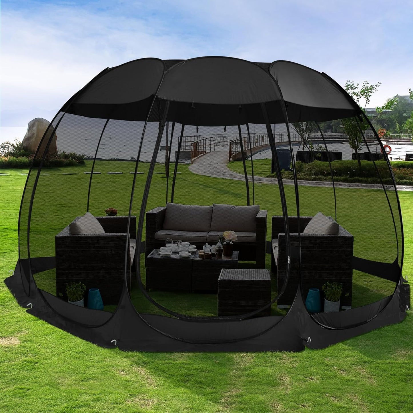 Alvantor Screen House Gazebo, 6-10-15 Person Pop Up Igloo Screened Canopy Tent with Mosquito Netting Sides, Instant UV Resistant Sun Shelter for Garden, Patio, Backyard