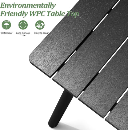 Outdoor Dining Table for 6-8, 82.7 inch Patio Dining Table with Wooden-Like Top and Aluminum Frame, Rectangular Table with Umbrella Hole Outdoor Furniture, Only Table, Black