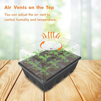 Gardzen 10 Pack Seed Starting Tray, Plant Germination Trays, Seed Starter Kit with Adjustable Humidity Vented Dome, Plant Growing Kit 6.6" x 4.5", Total 120-Cell, Black