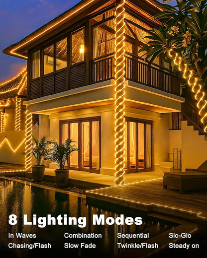 btfarm 2 Pack Solar Rope Lights Outdoor, 120LED 46FT Solar String Lights Outside Waterproof, 8 Lighting Modes Tree Tube Fairy Light Solar Powered for Garden Christmas Yard Party Decoration, Warm White