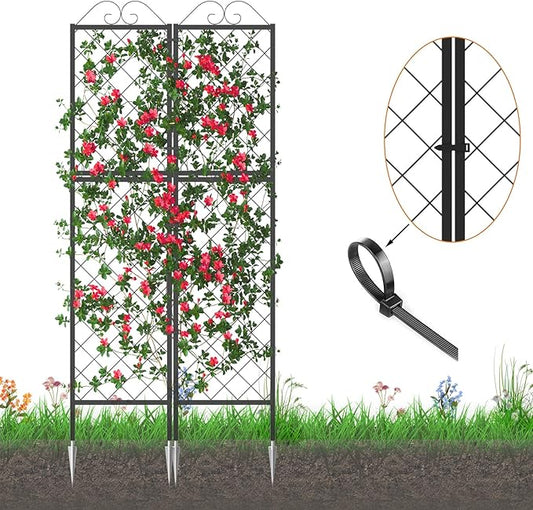 Zhongma 2 Pack Metal Garden Trellises for Climbing Plants, 77.2 Inch Tall Metal Fence Plant Support Trellis for Flower and Vagetable