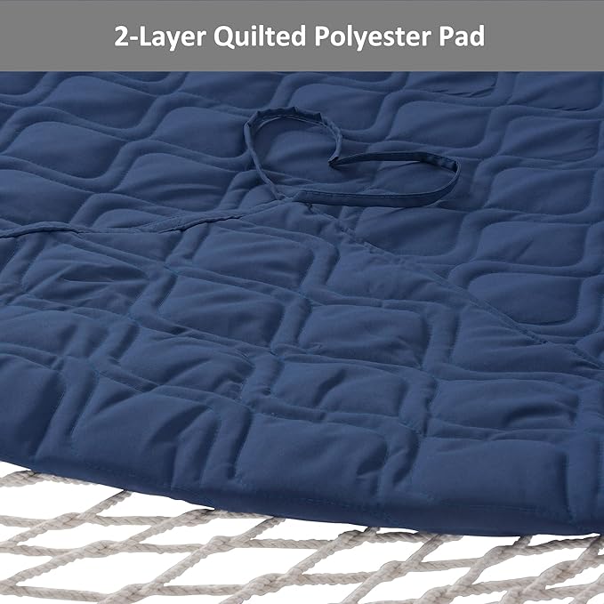 SUNCREAT Two Person Hammock with Stand, Heavy Duty Backyard Hammock and Stand, Navy Drops