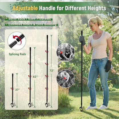 Stirrup Hoe, Heavy Duty Hula Hoe with 32-62" Adjustable Long Handle, 2 in 1 Action Hoe with Cultivator Rake, Scuffle Hoe, Hula Hoe Garden Tool for Weeding Grass, Loosening Soil, Sharp Blade, Black