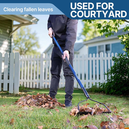 57 Inch Heavy Duty Garden Rake with Blue Fiberglass Handle - 14-Tooth Metal Yard Rake for Gardening, Farming, and Yard Work - Durable Hard Rakes for Heavy Duty Use