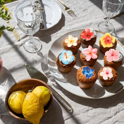 56 PCS Edible Flowers Cupcake Toppers Wafer Paper Flower Birthday Party Decorations Edible Hibiscus Wildflower Cupcake Picks for Baby Shower Wedding Birthday Party Cake Food Decorations Supplies