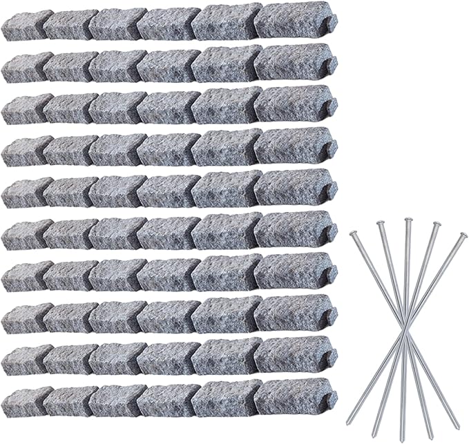 Beuta Landscape Edging | Garden Edging Border | Faux Stone Bricks for Lawn edging, Flower beds, Pathways & Yard Edging– 10 Packs | Each Section Has 6 Bricks 48"L x 4"W x 2.25"H | 30 Spikes |Greystone
