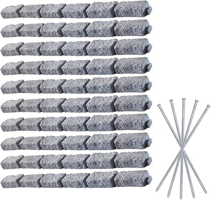 Beuta Landscape Edging | Garden Edging Border | Faux Stone Bricks for Lawn edging, Flower beds, Pathways & Yard Edging– 10 Packs | Each Section Has 6 Bricks 48"L x 4"W x 2.25"H | 30 Spikes |Greystone