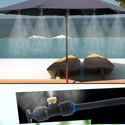 96 Pcs Brass Misting Nozzles Kit Including 48 Pcs 1/4 Inch Brass Misting Nozzles 40 Pcs Misting Nozzle Tees with 8 Plugs for Outdoor Spray Cooling System Misting Nozzle Replacements Tubing