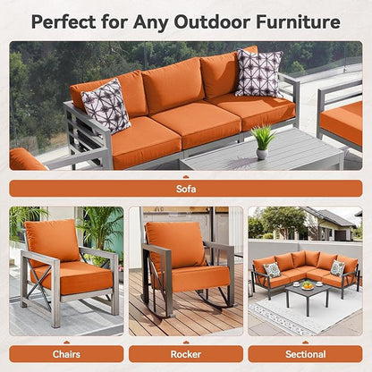 Luxury 6" Outdoor Cushions for Patio Furniture, 24x24x6" Thick Seat Cushion Set of 2, Fade Resistant Couch Chair Replacement Cushions High Density Deep Wicker Chair Cushion w/ Removable Cover, Orange