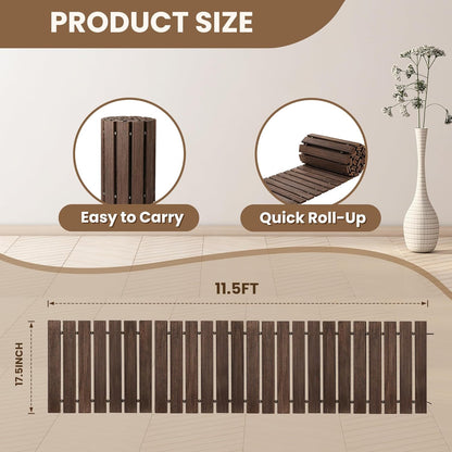 11.5FT Wooden Garden Pathway, Roll Out Walkway for Patio, Backyard and Outdoor Decor, Weatherproof, Non Slip and Easy to Install, Perfect for Beach, Wedding or Lawn (Brown)