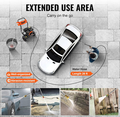 VEVOR Gas Pressure Washer, 3500 PSI 2.6 GPM, Gas Powered Pressure Washer with Aluminum Pump, Spray Gun and Extension Wand, 5 Nozzle Set, for Cars, Fences, Homes, Driveways, Patios Furniture Horizontal