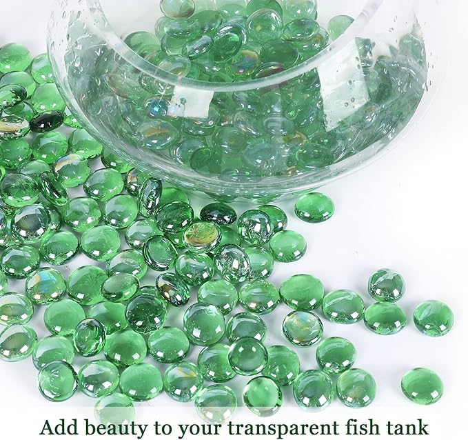 5LB Fire Glass Beads Flat Glass Marbles for Outdoor Fire Pit and Fireplace, Glass Gemstones for Vase Filler, Aquariums, Hydroponics Plants, Home Decor and Christmas DIY Craft, Green