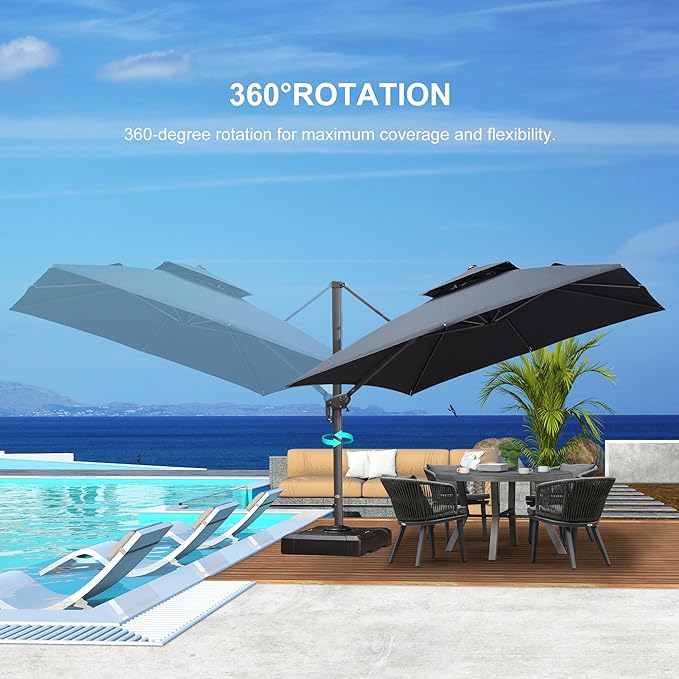 PURPLE LEAF 10' x 13' Cantilever Patio Umbrella Outdoor Umbrella with 330lbs Base Large Rectangular Windproof Offset Umbrella for Pool Deck Garden, Graphite Grey