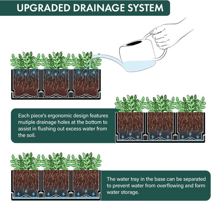 D'vine Dev Herb Garden Planter Set, Plastic Plant Pots with Drainage and Saucer, Indoor Succulent Cactus Vegetable Pot for Windowsill, Garden Balcony, Black, Set of 2, 76-V-B-2