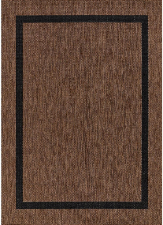Bordered Outdoor Rug 9x12 Washable Outside Carpet for Indoor Patio Porch Waterproof Easy Cleaning Non Shedding Area Rugs Nut Brown - Black 9 x 12