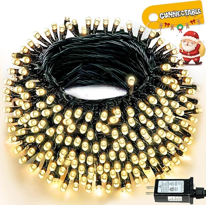Connectable 240LED 88Ft 13Modes Christmas Lights Outdoor Indoor | Extendable Green Wire Christmas String Lights with Timer | Twinkle Fairy Light Plug in for Xmas Tree Garden Decor Party (Warm White)