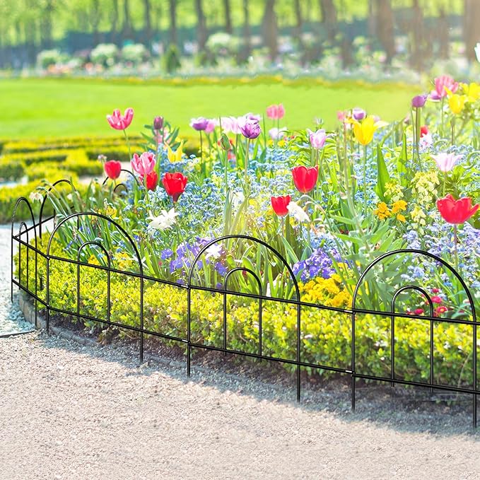 Decorative Black Garden Border Fence 18inX50ft Metal Wire Edging Flower Bed Folding Fences Panel Outdoor Garden Fencing Patio Edge Landscape for Yard