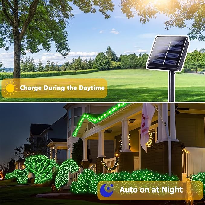 4 Pack 180FT Solar Christmas Lights Outdoor Waterproof, Super Bright 320 LED Solar String Lights with 8 Lighting Modes, Green Wire Twinkle Tree Light for Outside Xmas Party Decorations (Green)
