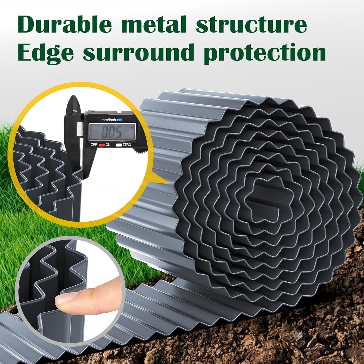 LAVEVE Corrugated Metal Garden Edging 10" x 20Ft, Landscape Edging Border for Lawn, Flower Bed, Garden Fence, Paver Edging (Dark Gray)