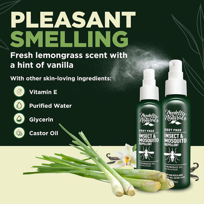 Deet-Free Insect & Mosquito Repellent 8oz – Nice Smelling Insect Repellent with Lemongrass Oil Safe for Pets and Kids – Bug Spray Against Mosquitoes, Gnats, Black Flies, No-See-ums, and Other Insect