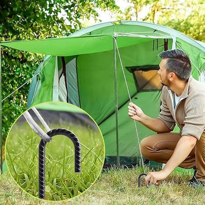 AAGUT Rebar Stakes 16 Inch J Hook Heavy Duty 8 Pack, 3/8 Inch Black Coated Metal Steel Ground Anchors Chain Link Fence Stakes for Camping Tent, Inflatables, Yard Decorations, Canopies & Swing Sets