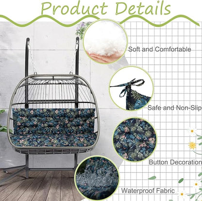 Swing Replacement Cushions with Backrest, 2 or 3 Seater Waterproof Non-Slip Overstuffed Swing Pad, Indoor/Outdoor Bench Cushion for Porch Chair Swings Garden Furniture (Hummingbird, 40 * 71 in)