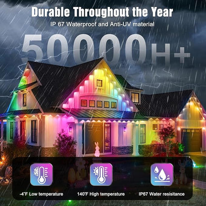 JOH Permanent Outdoor Lights, 200FT with RGB+IC Smart LED Outdoor Lights for House, App & Remote Control, DIY Scene Modes, IP67 Waterproof Christmas Light, Holiday, Party, Halloween Decorations