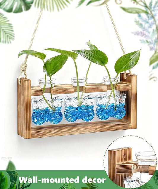 Nacome Butterfly Vase Propagation Stations: Glass Plant Terrarium with Wooden Stand for Home Office Desk Decor, Unique Gifts for Plant Lovers Women Mom