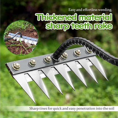 2025 Iron Weeding Rake 2.0, Iron Rake for Gardening and Weedings, Heavy Duty Gardening Hand Weed Puller Tools, 8 Teeth Carbon Steel Garden Weedings Rakes for Lawn Care