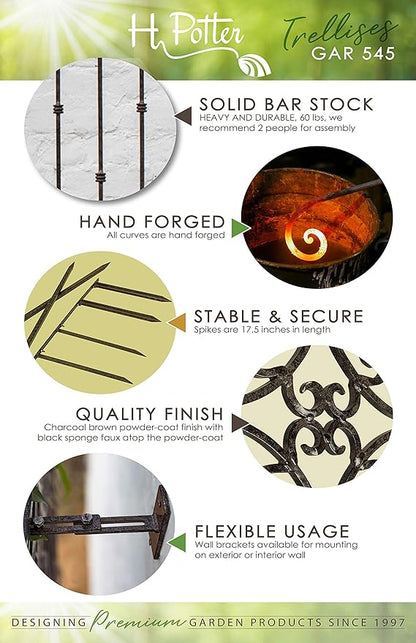 H Potter Wall Trellis Indoor Outdoor Wrought Iron Heavy Scroll Metal Decoration Large with Set of 4 Mounting Brackets