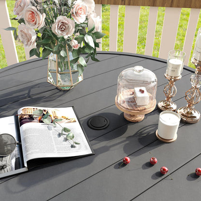 VICLLAX Patio Dining Set for 8, Outdoor Furniture Set Includes 53" Round Patio Table and 8 Patio Sling Chairs, Grey Tabletop and Grey Fabric